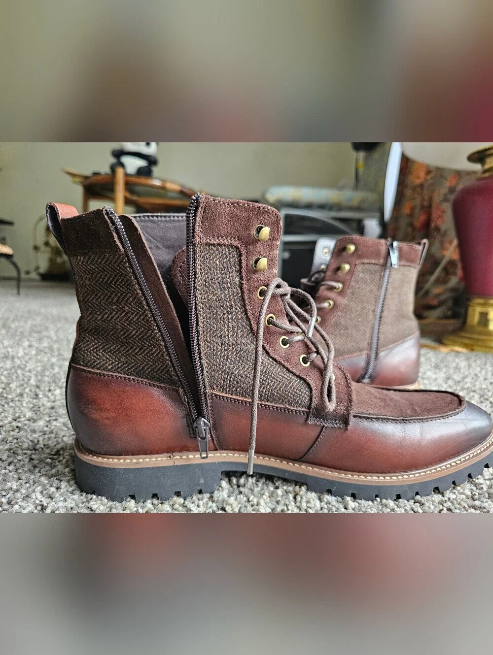 LAMILANO Men's Brown Leather & Suede Lace-Up Boots